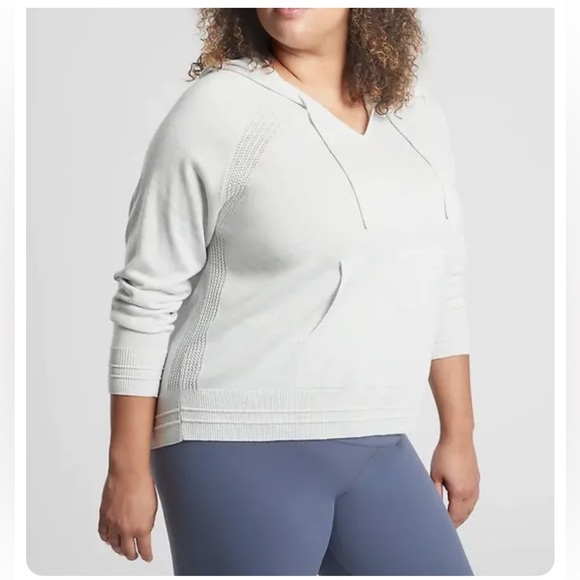 Athleta Evergreen Hoodie Neutral White Grey Sweater Pullover Sz XS - Picture 2 of 13